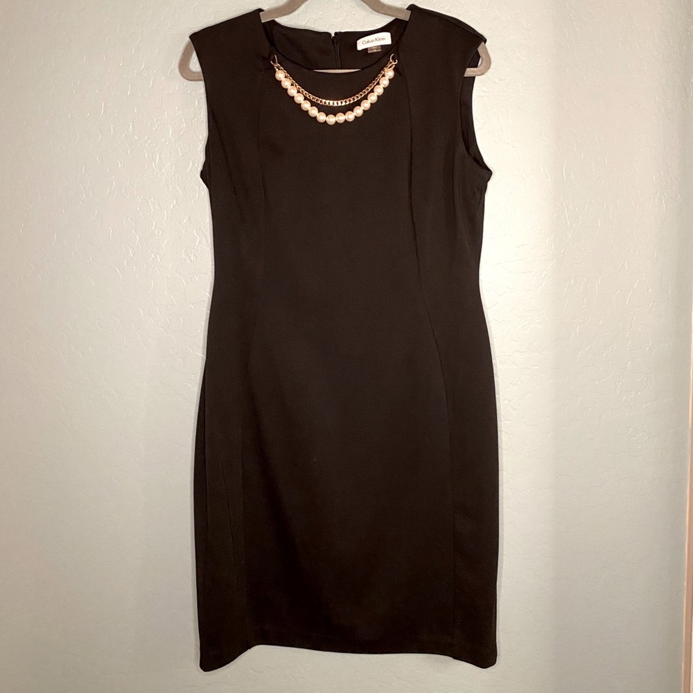 NWT Calvin Klein Black Dress with Attached Jewelry